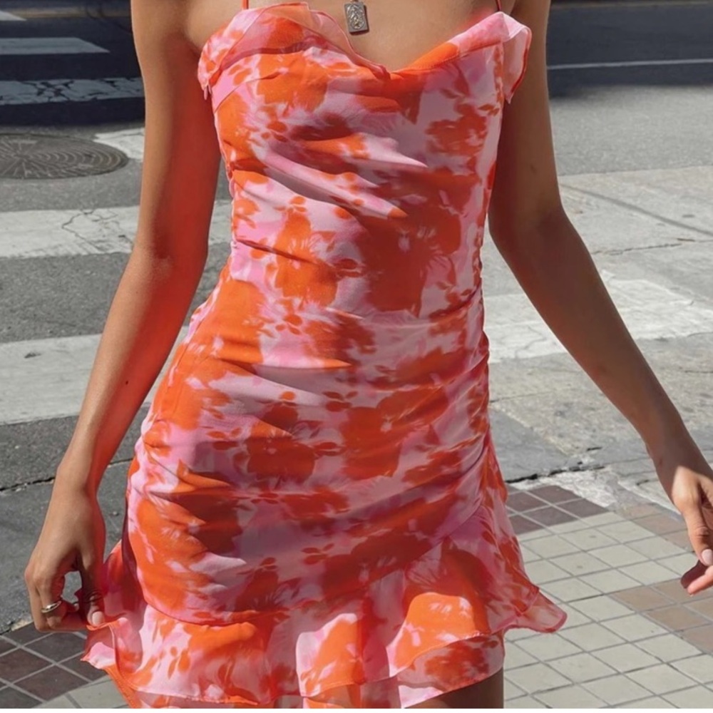 Princess Polly Dress Yara Mini Orange Pink Multi Size 2